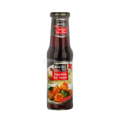 EXOTIC FOOD bruker kun de fineste ingrediensene fra solkyssjorden i Thailand for å produsere den høyeste kvaliteten på mørk soyasaus. Den er ideell for steking, marinering eller damprett. Bare tilsett noen få dråper til din klare favorittsuppe.