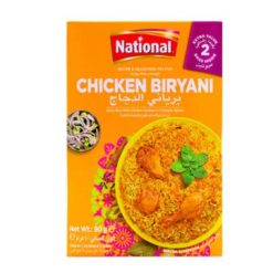 National Chicken Biryani Recipe Mix er en praktisk krydderblanding designet for å hjelpe deg med å tilberede smakfull kyllingbiryani med letthet. Denne blandingen inneholder en harmonisk blanding av krydder og urter som koriander, spisskummen, kardemomme, nellik og mer, nøye laget for å forbedre smaken og aromaen til biryanien din. Bare følg instruksjonene på emballasjen, som vanligvis innebærer å marinere kyllingen i yoghurt og krydderblandingen, og deretter legge den på lag med ris og koke til den er perfekt. Denne praktiske blandingen sparer deg for tid og krefter på å måle og male ulike krydder individuelt, og sikrer en konsistent og deilig biryani hver gang du tilbereder den. Nyt de rike og aromatiske smakene av kylling biryani ved hjelp av National Chicken Biryani Recipe Mix.