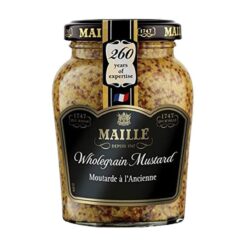 Maille Wholegrain sennep inneholder hele sennepskorn og passer perfekt i sauser eller marinader. Kraftig punch med intense smaker Nøkkelingrediens i krydderskapet og ideell for daglig bruk Uunnværlig for alle som elsker å lage mat Vant gullmedaljen for den beste kornete sennep ved den verdensomspennende sennepskonkurransen 2012