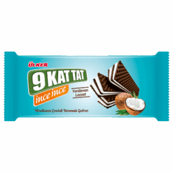 Ülker 9 Kat Tat Thin Coconut tilbyr en søt og forfriskende smak med sin tynne oblat og myke kokosfyll. Du kan legge til variasjon til kaffesnacksen din ved å prøve 9 Kat Tat, en av tetidens uunnværlige snacks, med kokosnøtt.