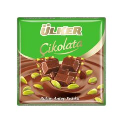 Ülker pistasjsjokolade er en veldig deilig sjokolade med sin myke, smeltende konsistens og friske, hele pistasjnøtter Med sin unike smak er det et mellommåltid som alle, store og små, liker. Deilig melkesjokoladesmak laget av nøye utvalgte kakaobønner