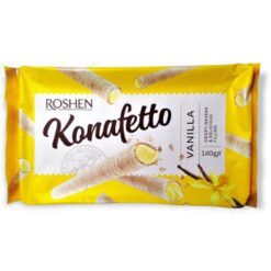 Roshen Vanilla Konafetto er en herlig konfekt som lover å friste smaksløkene dine med vaniljens tidløse lokke. Laget av den anerkjente Roshen-konfekten, er denne godbiten en harmonisk blanding av delikat vaniljesmak og sprø oblater.