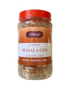 Masala Gur er et naturlig palmesukker blandet med fennikel, carom-frø, ingefærpulver og tillatte farger. Flott for matlaging og nesten en matbit i seg selv, den er veldig velsmakende.