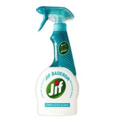 JIF Baderom Spray  Effektiv mot smuss, kalk og såperester på badet.  Velduftende unversalrengjøring på badet – etterlater en blank og ren overflate.  Praktisk sprayflaske som fordeler vaskemiddelet jevnt utover.