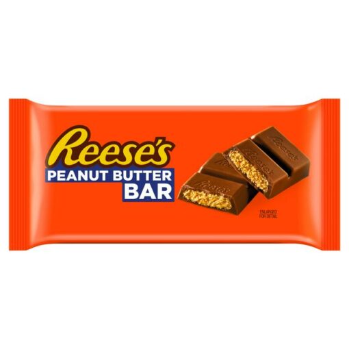 Når Reese's Peanut Butter Cups sover om natten, drømmer de om å være en bar. Det var slik vi kom opp med Reese's Milk Chocolate Peanut Butter Bar. Det er den klassiske kombinasjonen av glatt sjokolade og kremet peanøttsmør du elsker, i barform. Eneste du trenger å tenke på er hvordan du kan nyte den: bit for bit, eller bite rett i ...