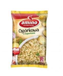 AMINO Ogorkowa z Koperkiem Nudler En deilig suppe som vanligvis tar lang tid å tilberede? Med Amino kan du strekke deg etter agurksuppe når du måtte ønske det. Hell bare kokende vann over innholdet i pakken og vent 3-5 minutter. Rask, enkel, velsmakende!