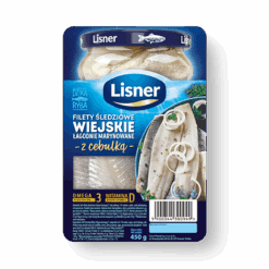 LISNER Wiejskie Cebulka Sildfileter Med Løk Syltet sild Klassisk smak Praktisk emballasje NATURLIG KILDE TIL VITAMIN D og OMEGA-3 syrer