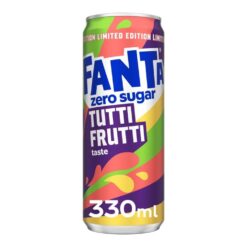 Fanta Zero Tutti Frutti , en sukkerfri versjon av Fanta med multifruktsmak!  Fanta Zero Tutti Frutti er en sukkerfri musserende drikk med en søt og fruktig smak , inspirert av en blanding av flere eksotiske frukter. Denne kalorifrie versjonen kombinerer noter av tropiske frukter som appelsin, mango, pasjonsfrukt og andre fruktige smaker, noe som skaper en livlig og forfriskende smak .