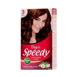 BIGEN Speedy Warm Chestnut Hårfarge Nr:3 Bigen speedy Conditioning-fargeserien  er utviklet til en rekke hårfarger som har som mål å hjelpe til med å pleie håret under farging og for å gi langvarige resultater med full dekning av grått hår.