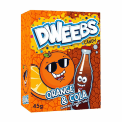Superdigg tyggegodteri fra Dweebs med herlig, syrlig smak av appelsin og cola!  Du vil garantert elske disse bittesmå, knasende, søte og sure godteriene med smak av appelsin og cola. De passer lett i lommen. Så du kan ha dem for hånden hele dagen.