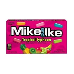 MIKE AND IKE ® TROPICAL TYPHOON ® er stappfull av fem tropiske FRUCHEWY ®- smaksgodteri som får smaksløkene til å snurre rundt! Nyt appetittvekkende smaker inkludert Paradise Punch, Kiwi-Banana, Caribbean Punch, Strawberry-Banana og Mango!