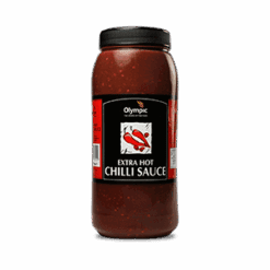 OLYMPIC Extra Hot Chilli Saus 2.27L Olympic Extra Hot (Seeded) Chilli Sauce er en premium chilisaus perfekt for bruk som marinade eller dipsaus