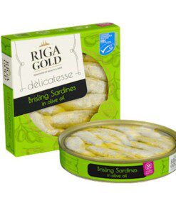 Riga Gold delikatesse er en serie med Gourmet Selection Brisling sardiner, lett røkt med tilsatt toppkvalitetsoljer og deilige smaker som vil gi og umiddelbar gourmands glede av å nyte dette produktet som en snack eller siderett. Tradisjonelt med over 100 års erfaring. Håndpakket inn i en lett åpen peel off-boks.