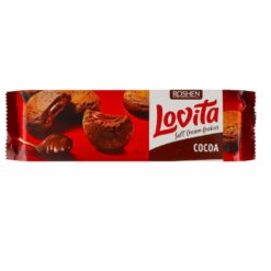 Roshen Lovita Soft Cream Cookies Cocoa, 127g, er en deilig godbit som kombinerer den rike smaken av kakao med et kremet fyll