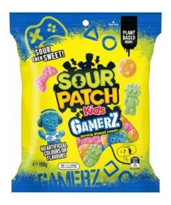 Hva er surt så søtt, men alltid deilig? Fordyp smaksløkene dine på en sur og søt reise med Sour Patch Kids GAMERZ! En deilig blanding av geléer med fruktsmak i spillinspirerte former, inkludert en kontroller, knapper, headset, trofé, Sour Patch Kid med et VR-headset og vårt ikoniske Sour Patch Kid.
