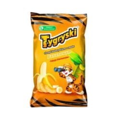 Tygryski familie mais puffs 230g Tygryski er det mest kjøpte merket av glutenfrie og sukkerfrie mais puffs i Polen*". Tygryski crunch mer og er ideelle for småspising på tur, under lek, under en pause fra studier eller andre oppgaver. Tygryski pinner har en behagelig form som passer hver hånd!