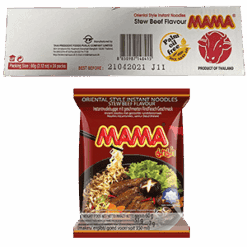 Mama Instant Cup Noodle with Beef Flavor er en ideell matbit. EN veldig populær matbit blant thailenderne som minner om thai retter. Tilsett varmt vann for å lage en veldig tradisjonell krydret matbit. Perfekt til nudelsuppe og nudelsalat eller som snacks. Kommer med en liten gaffel.