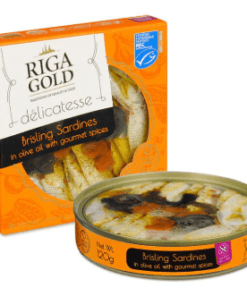Riga Gold delikatesse er en serie med Gourmet Selection Brisling sardiner, lett røkt med tilsatt toppkvalitetsoljer og deilige smaker som vil gi og umiddelbar gourmands glede av å nyte dette produktet som en snack eller siderett. Tradisjonelt med over 100 års erfaring. Håndpakket inn i en lett åpen peel off-boks.