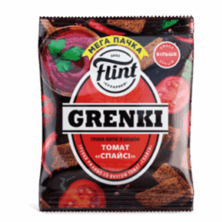 Rugkrutonger med krydret tomatsmak "Flint" (70g) er en frisk og sprø snack som kombinerer den dristige smaken av krydret tomat med den solide teksturen til rugkrutonger.
