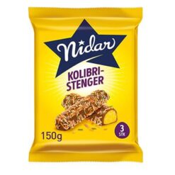 RA sertifisert Gule marsipanstenger dekket med deilig melkesjokolade og strøssel. Perfekt å ta med som kos på skitur. Sjokoladen er laget med kakao fra Rainforest Alliance-sertifiserte gårder.