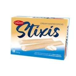 Opplev den perfekte blandingen av crunch og kremethet med Stixis. Hver bit tilbyr en herlig kombinasjon av sprø oblat og fyldig melkekrem, som skaper en himmelsk snackopplevelse.