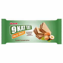 Ülker 9 Kat Tat tynn hasselnøtt gir deg den klassiske smaken i en tynnere form med sin tynne oblat og myke hasselnøttfyll. En av tetidens uunnværlige snacks, 9 Kat Tats tynne skiver vil legge til variasjon til dine kafferelaterte smaker.