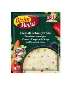 Kremet grønnsaksuppe 68 Gr. Det er den mest praktiske versjonen av klassisk kremet grønnsakssuppe. Den harmoniske smaken av krem ​​og grønnsaker henger lenge på ganen. Denne lette og deilige suppen er et ideelt valg for de som liker klassiske smaker. Konstruksjonen er ganske praktisk. Den tørre suppeblandingen i hver pose blandes med 1 liter vann. Etter koking ved å røre til det koker, fortsett å koke på lav varme i 15 minutter.