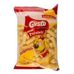 Nyt den cheesy godheten til GUSTO Maispinner Med Ost smak Disse lette og luftige maispustene er belagt med en deilig ostesmak, noe som gjør dem til et perfekt mellommåltid for osteelskere i alle aldre.
