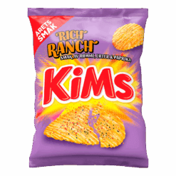 KiMs Rich Ranch er en ekstra sprø og smaksrik potetchips med smak av rømme, urter og paprika. 200 g.