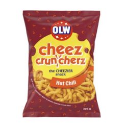 OLW flamin' hot cheez cruncherz er et virkelig hot medlem av cheezfamilien. Ekstra sprø ostebuer med garantert hot chili.