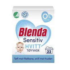 BLENDA Sensitiv Tøyvask Hvitt Pulver 950 g Blenda Essensiell Hvitt er et parfymefritt vaskemiddel som er tøff mot flekkene og skånsom mot huden. Vasker effektivt rent og holder hvitt tøy hvitt. Vaskepulveret inneholder ingen fargestoffer.