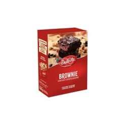 DELECTA Brownie Kakemiks Inneholder dobbel sjokolade, med belgisk sjokolade, perfekte tilsetninger Pakken inkluderer: kake og sjokolademasse