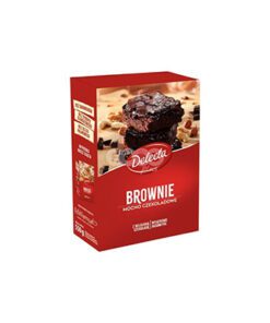 DELECTA Brownie Kakemiks Inneholder dobbel sjokolade, med belgisk sjokolade, perfekte tilsetninger Pakken inkluderer: kake og sjokolademasse