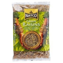 Natco grønne rosiner er mykere og litt saftigere enn mørkere, brune rosiner. Grønne rosiner utvinnes ved å tørke druer. De kan spises rå eller brukes i matlaging, baking og desserter.