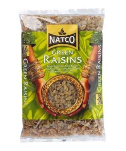 Natco grønne rosiner er mykere og litt saftigere enn mørkere, brune rosiner. Grønne rosiner utvinnes ved å tørke druer. De kan spises rå eller brukes i matlaging, baking og desserter.
