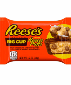 Unn deg en revolusjonerende godbit med Reese's Big Cup fylt med Reese's Puffs. Denne geniale kreasjonen kombinerer den kremete peanøttsmørrikdommen til Reeses signaturkopper med den herlige crunchen av Reese's Puffs frokostblandinger.