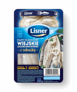 LISNER Wiejskie Cebulka Sildfileter Med Løk Syltet sild Klassisk smak Praktisk emballasje NATURLIG KILDE TIL VITAMIN D og OMEGA-3 syrer