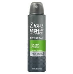 DOVE Men Extra Fresh 48H Antiperspirant Deo Men Care Extra Fresh 48H Anti Perspirant Deodorant Spray with clean and invigorating scent. Moisturizer technology protects skin against irritation. Dermatologically tested non irritant formula.