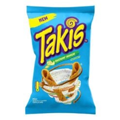TAKIS Buckin' Ranch Rolled Tortilla Chips Takis er her med en ny intens smak av ranch! Like sprø som alltid, men nå med syrlige innslag som definitivt er vanskelig å legge fra seg.